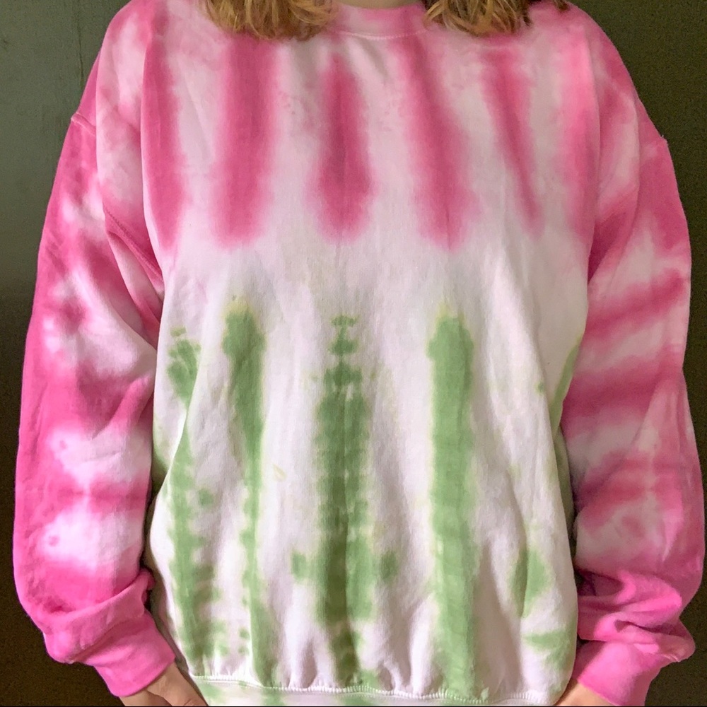 Tie Dye Sweatshirt, Pink and Green Apple